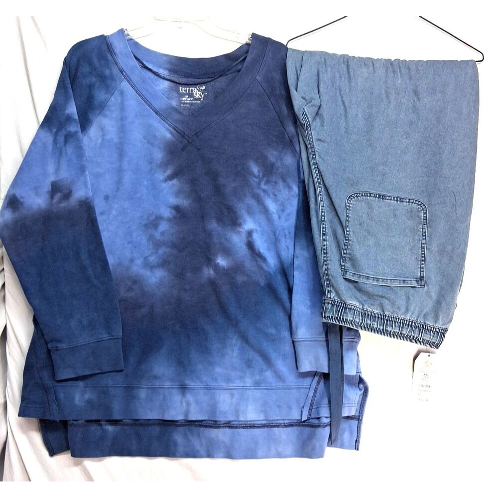 New Terra Sky 2X Womens Blue Jean Pants & Sweatshirt MSRP $40 Winter Casual